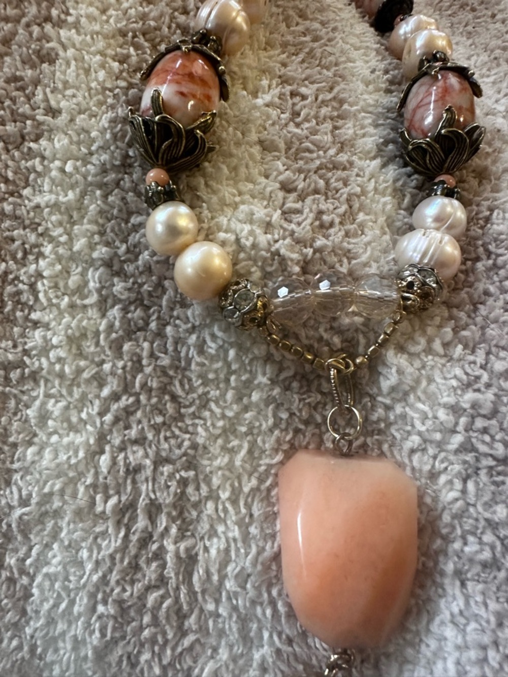 Artisan Pink Pearl and Peach Coral Necklace - Women Jewelry - Picture 9 of 13